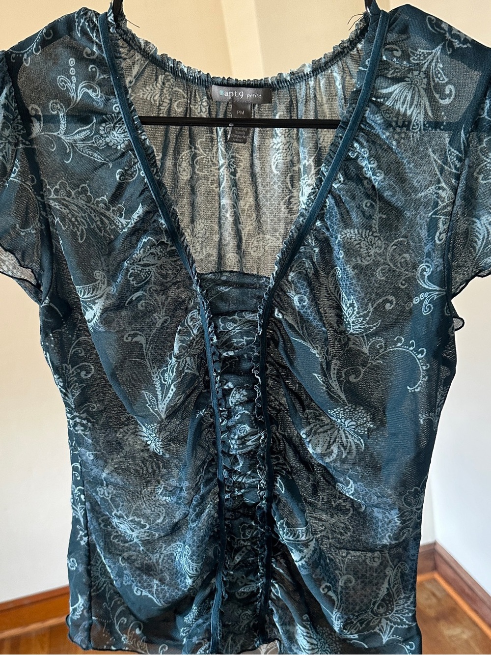 Apt. 9 Teal Floral Sheer Top - Picture 2 of 3